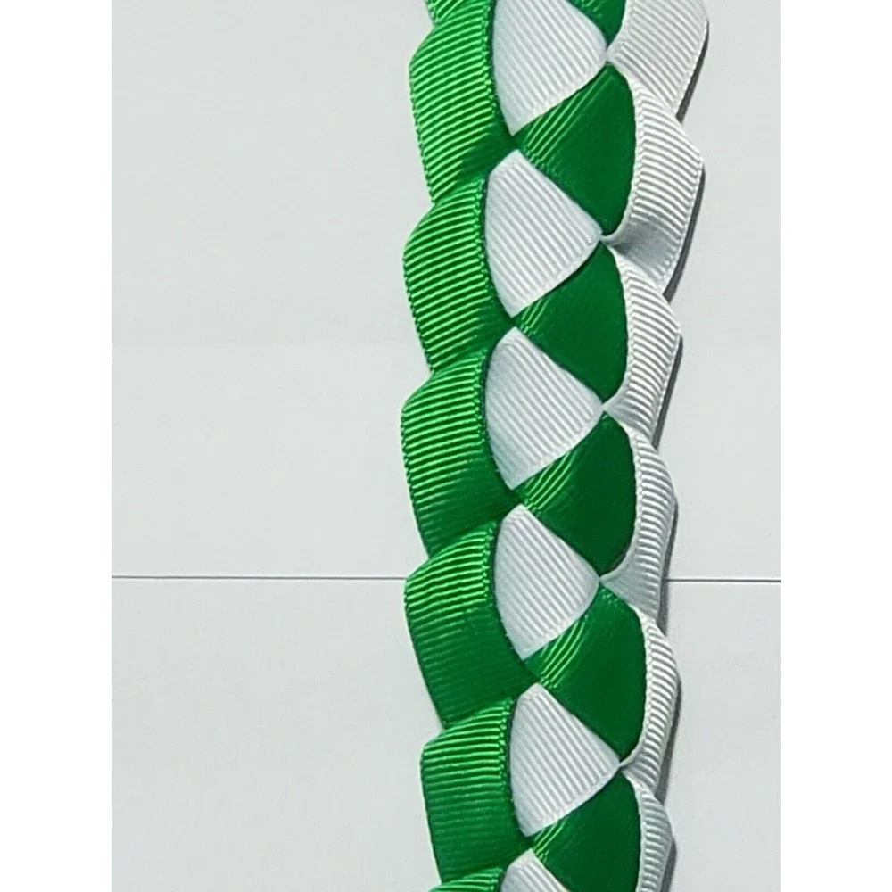 Hawaiian Graduation Lei 2-Ribbon Handmade Green & White Customize (Choose Color) - Picture 3 of 4